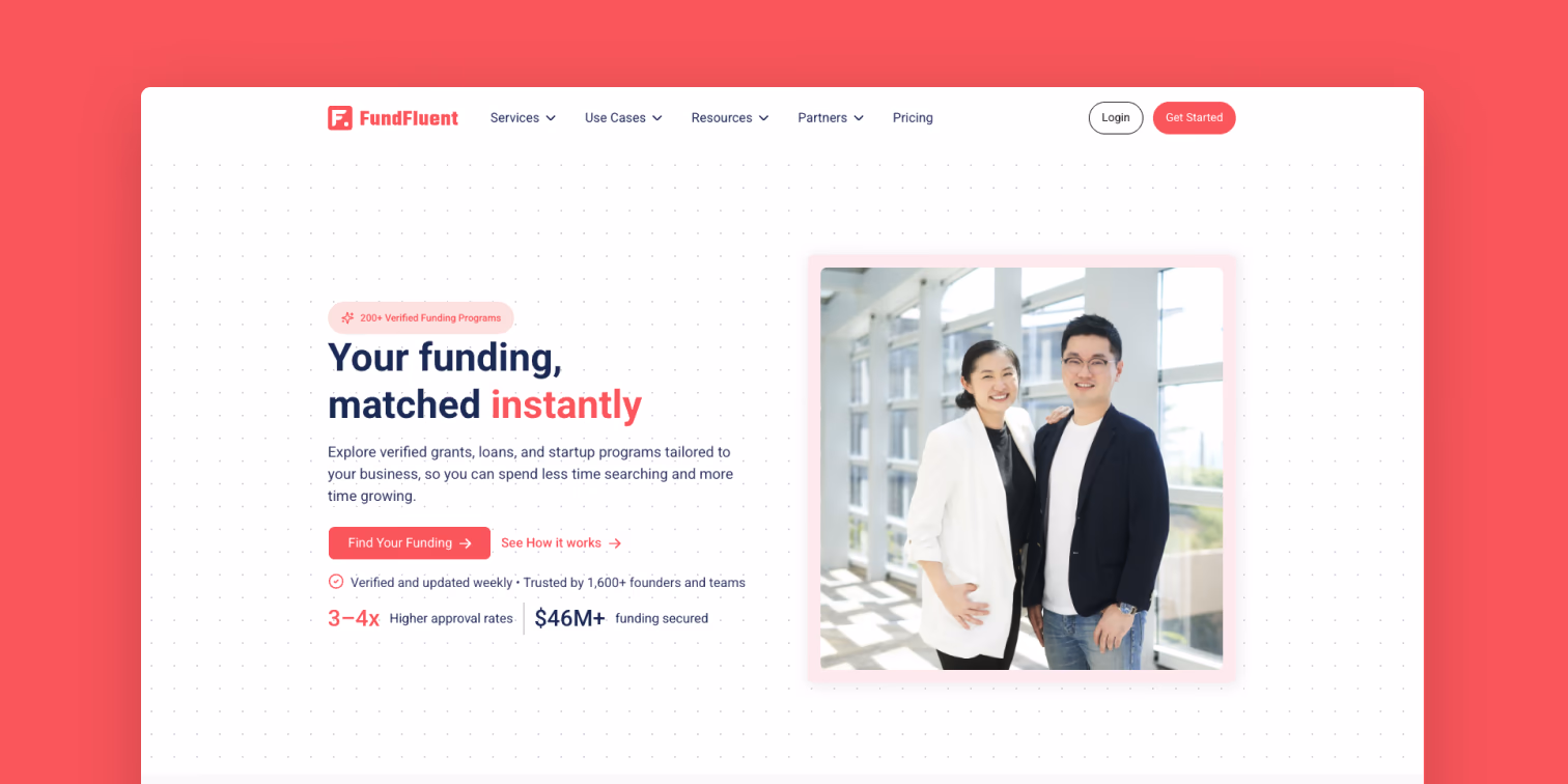 FundFluent funding platform web design mockup
